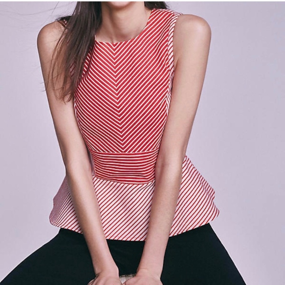 Anthropologie Maeve Cantua Red White Striped Peplum Sleeveless Top size 4